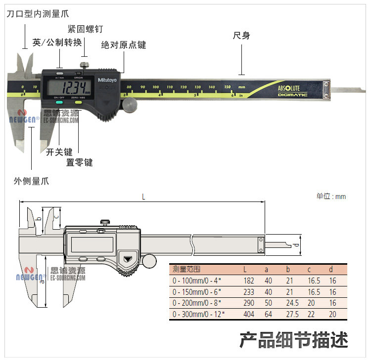 電子數(shù)顯卡尺帶SPC輸出(硬質(zhì)合金內(nèi)、外徑測量爪)500-175-20